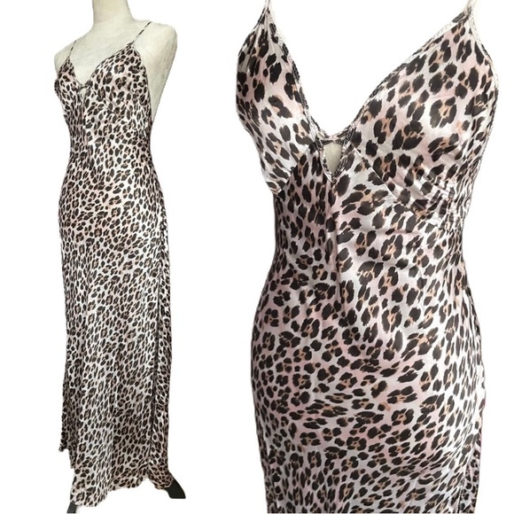 Vintage Y2K 100% Silk Leopard Print Dress Silk Slip Dress Silk Dress Cheetah - Picture 3 of 11